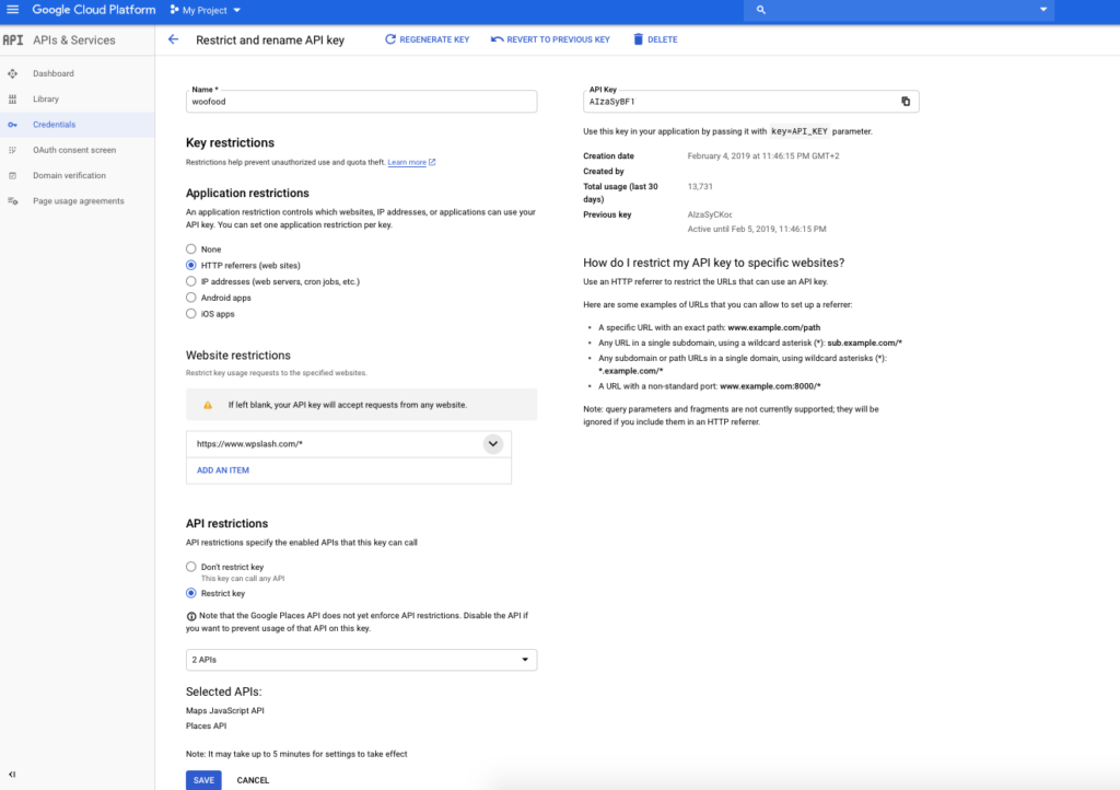 distance matrix api key restrictions