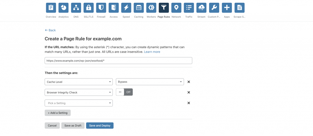 disable rest api caching cloud flare screenshot wordpress