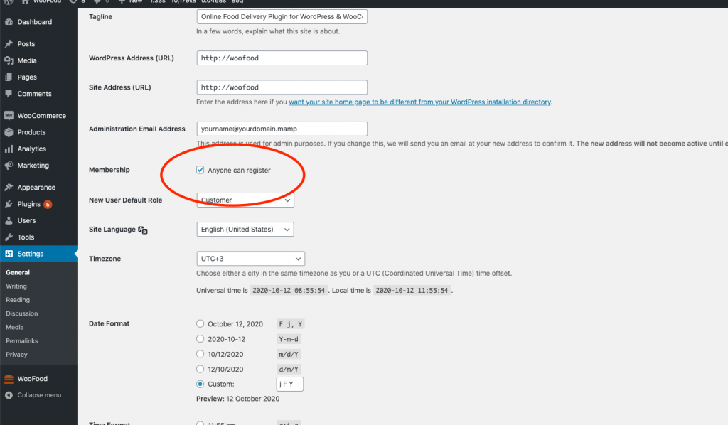 anyone can register wordpress setting screenshot