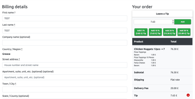 Screenshot of Tipping for WooCommerce